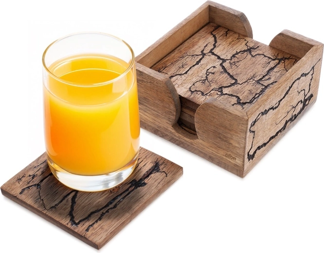Orion drewniane podkładki z drewna mango ze stojakiem, 6 szt.