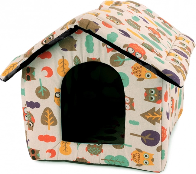 Tekstylny domek dla psów i kotów z sowami, rozmiar L