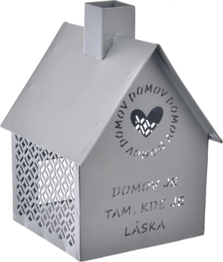 Metalowy domek „Domov” – świecznik na tealight, szary 15 cm