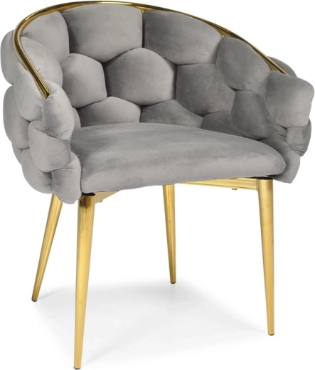 Aksamitne krzesełko FERTONE BALLOON, szare ze złotymi nóżkami