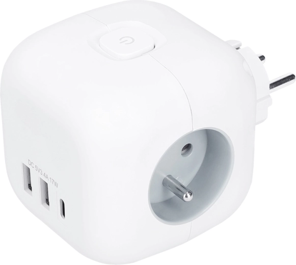 Solight rozgałęźnik kostka, 3 gniazda 230 V + USB-A/USB-C, biały