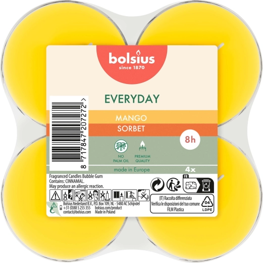 Maxi świeczki typu tealight o zapachu mango, zestaw 4 szt.