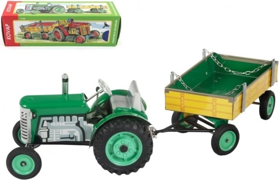 Zielony traktor Zetor z przyczepą i mechanizmem sprężynowym Kovap