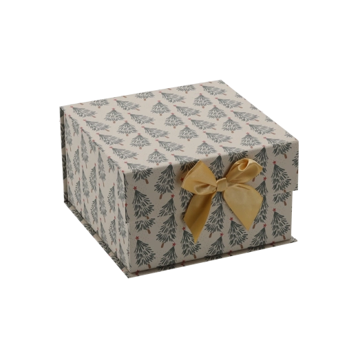 Świąteczne pudełko prezentowe ze złotą kokardą 17 × 17 × 9 cm - 1 sztuka
