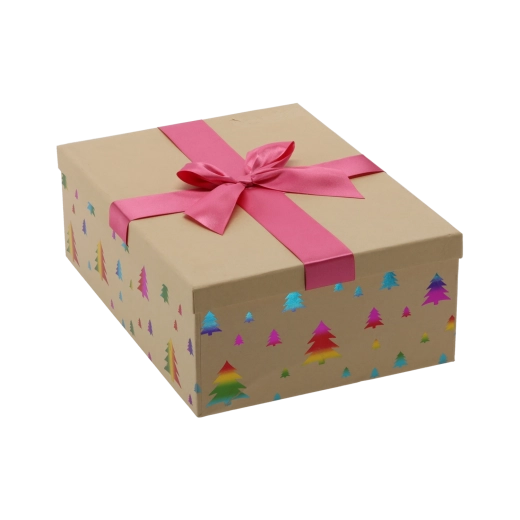 Świąteczne pudełko prezentowe brązowe z różową kokardą 28,5 × 20 × 8,5 cm - 1 sztuka