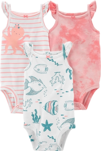 CARTER'S body bez rękawów Pink Ocean 3 szt. – dziewczynka 3 szt. NB/ rozm. 56