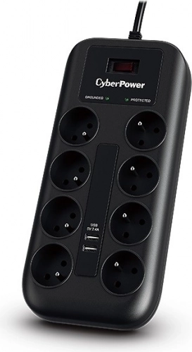Ochrona przeciwprzepięciowa CyberPower z 8 gniazdkami i 2 portami USB