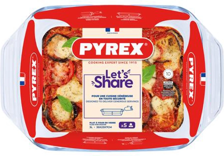 Szklane naczynie żaroodporne z uchwytami PYREX 35 × 23 cm, 3 l z szkła borokrzemowego