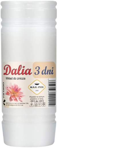 Zestaw 10 parafinowych wkładów Dalia 15 cm, czas palenia 72 h