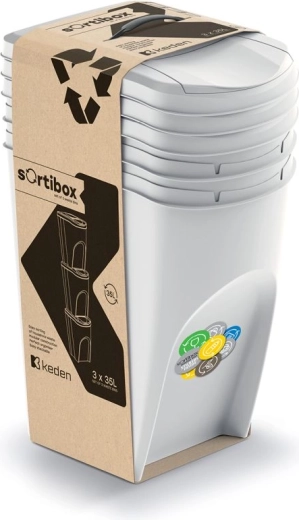 Zestaw 3 koszy do segregacji odpadów SORTIBOX 3×35 l, popielatoszary