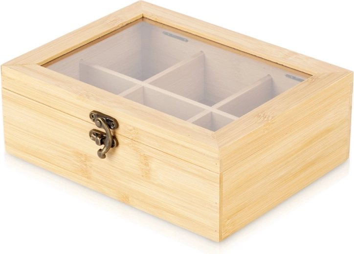 Bambusowy organizer na herbatę z 6 przegródkami
