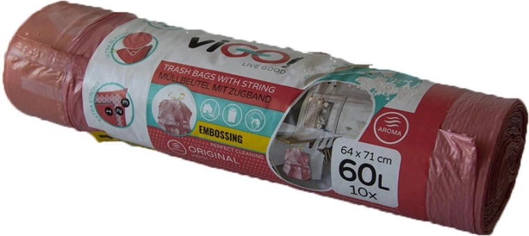 Worki na śmieci ze ściągaczem o zapachu malin 60 l, 64 × 71 cm (10 szt.) 4 Seasons