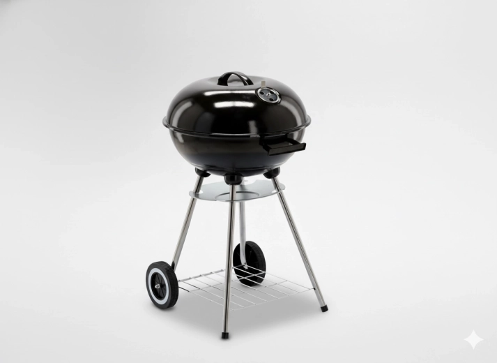 Okrągły grill węglowy z pokrywą i kółkami 46 × 44 × 71 cm