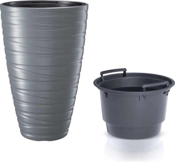Wysoka donica z wkładem MAZE 37,5 cm – szary kamień