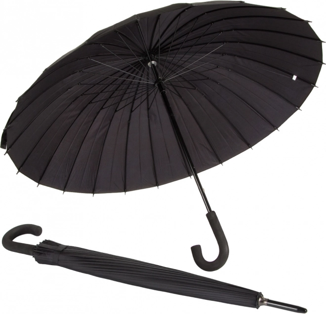 Duży czarny, solidny i elegancki parasol z 24 ramionami