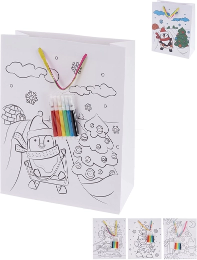 Papierowa torba prezentowa do kolorowania flamastrami z flamastrami 26 × 10 × 32 cm, 4 warianty