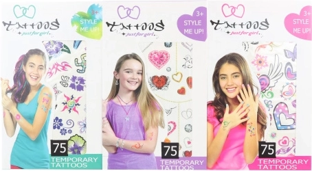 Tymczasowe tatuaże dla dziewczynek – zestaw 75 wzorów