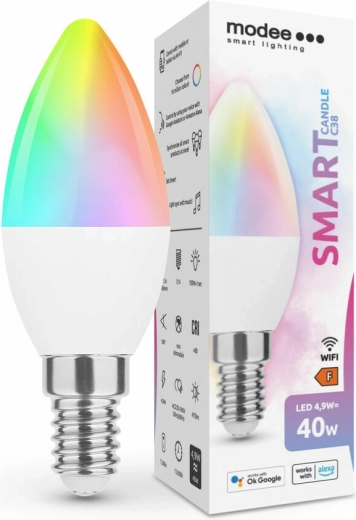 Inteligentna żarówka LED E14 4,9 W, kolorowa i biała, ściemnialna – MODEE Tuya Wi‑Fi Candle C38