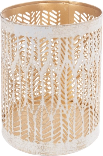 Metalowy świecznik Leaf beżowo-złoty 12 cm