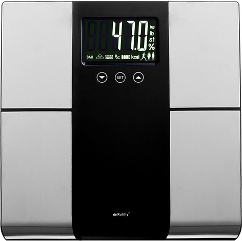 Analityczna waga osobowa RUHHY z LCD, pomiar BMI, 10 profili, nośność 225 kg