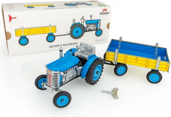 Blaszany traktor Zetor z przyczepą na kluczyk, czerwony/niebieski/zielony