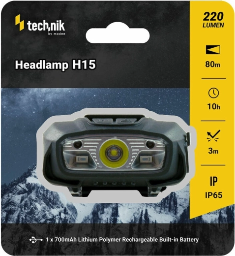 Technik MT-H15 latarka czołowa z gumowaną powłoką i czerwonym światłem