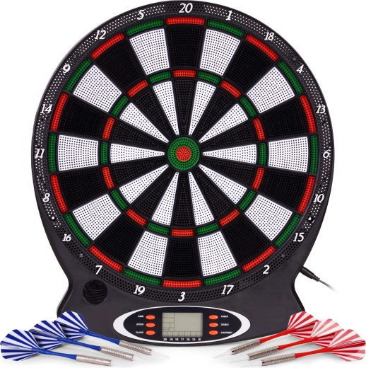 Elektroniczna tarcza do darta z LCD, 38 cm, 18 gier, zestaw z 6 lotkami
