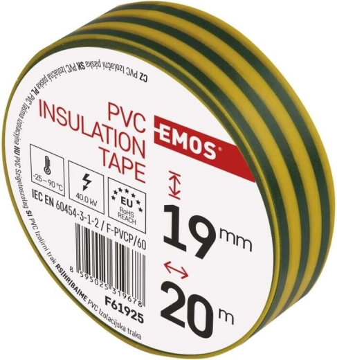 Taśma izolacyjna PVC 19 mm × 20 m żółto‑zielona