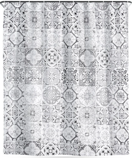 Zasłona prysznicowa z haczykami, wodoodporna, wzór kafelkowy 180 × 180 cm