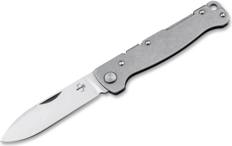 Böker Plus Atlas Drop Point nóż składany 7,1 cm, satyna, stal Stonewash