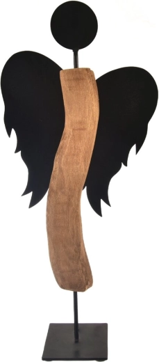 Anioł z drewna mango i czarnej blachy Black, 65 cm