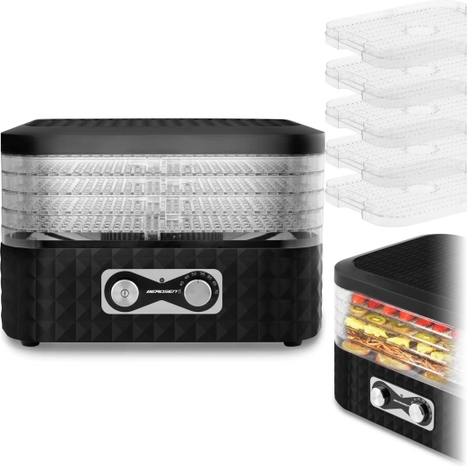 5 sztaplowanych tac – duża powierzchnia suszenia