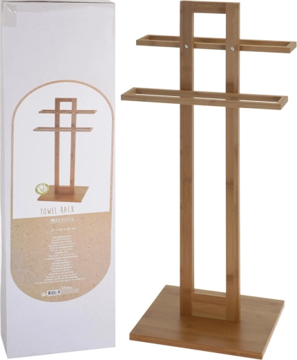 Bambusowy stojakowy wieszak na ręczniki 37 × 25 × 85 cm