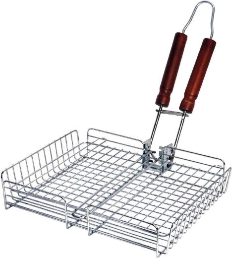 Kosz do grillowania BBQ z drewnianą rączką 32 × 26 cm