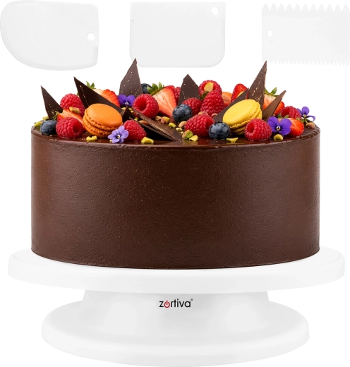 Obrotowy stojak na tort z 3 skrobkami do dekorowania