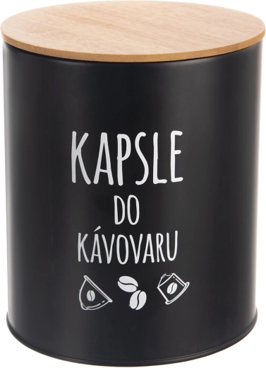 Puszka na kapsułki Black z bambusową pokrywką 16 cm