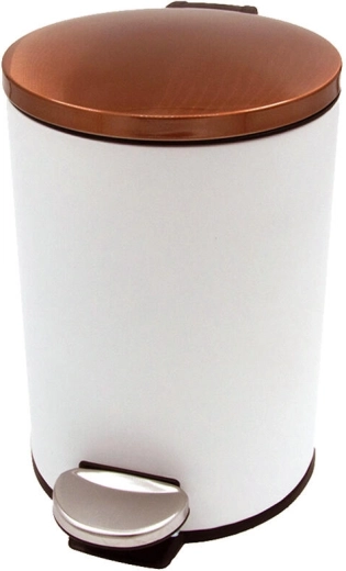 Kosz na śmieci pedałowy 3 l okrągły z plastikowym wkładem – biały z miedzianą pokrywą