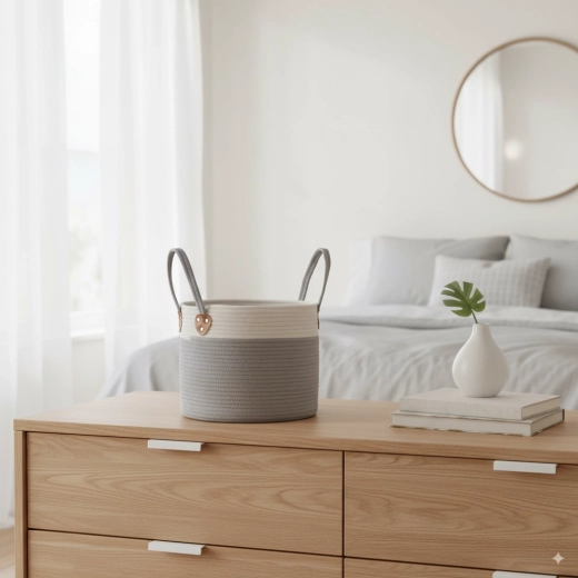 Okrągły tekstylny kosz na pranie i zabawki 33 × 27 cm – szary