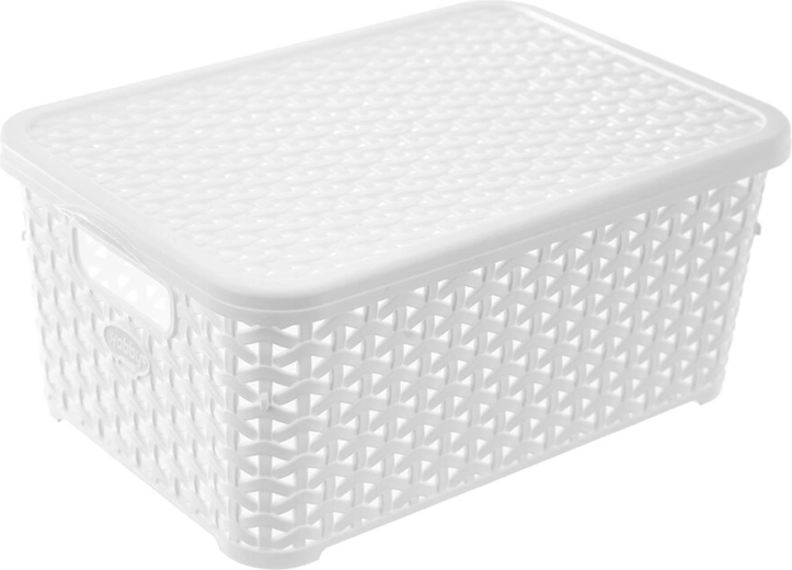 Pudełko do przechowywania Hobby rattan z pokrywką 6 l białe
