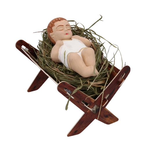 Figurka do betlejemu – Dzieciątko Jezus (niemowlę w żłóbku na sianie), duża kolorowa - 1 szt.