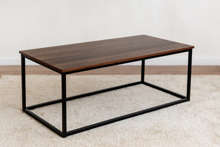 Stolik kawowy loft 110 × 55 × 43 cm, brązowy dekor drewna, czarna stal