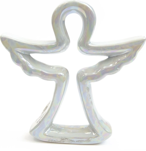 Ceramiczny anioł z zielonym perłowym efektem 16 cm