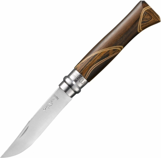 Opinel N°08 Inox Chaperon nóż składany 8,5 cm z afrykańskich gatunków drewna