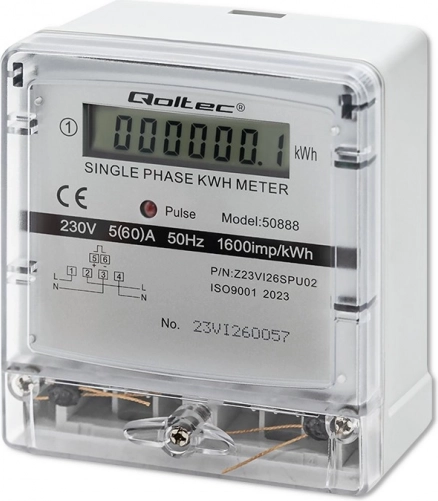 Jednofazowy licznik energii Qoltec 230V z wyświetlaczem LCD