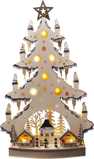 Solight LED drewniana choinka bożonarodzeniowa z dekoracjami 64 cm - 1 sztuka