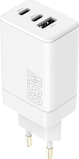 Maxlife 65W USB-C PD/QC ładowarka sieciowa z 2× USB‑C i 1× USB‑A, biała
