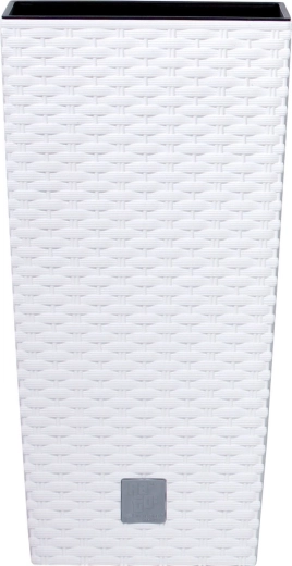 Plastowa donica o wyglądzie rattanu z wkładem, biała, 20 × 20 × 37,6 cm