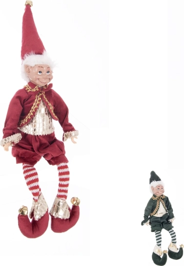 Siedzący bożonarodzeniowy skrzat z polyresinu 40 cm (2 warianty)