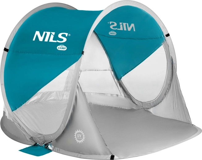 Samorozkładający się plażowy namiot NILS Camp niebiesko-zielony