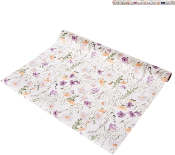 Papierowy bieżnik na stół z motywem wiosennych kwiatów, fioletowy 40 × 180 cm